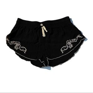 Princess by Vera Wang Black White Embroidered Chain Stitching Tassels Shorts Sm